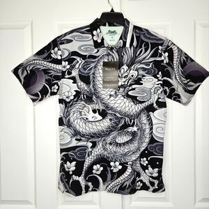 Men's Black and Gray Dragon Print Shirt